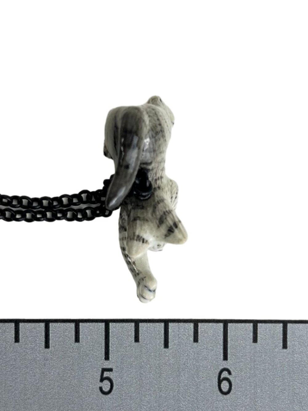 Handmade Miniature Ceramic Playful Gray Striped Kitten Cat Pendant Necklace - Picture 8 of 9